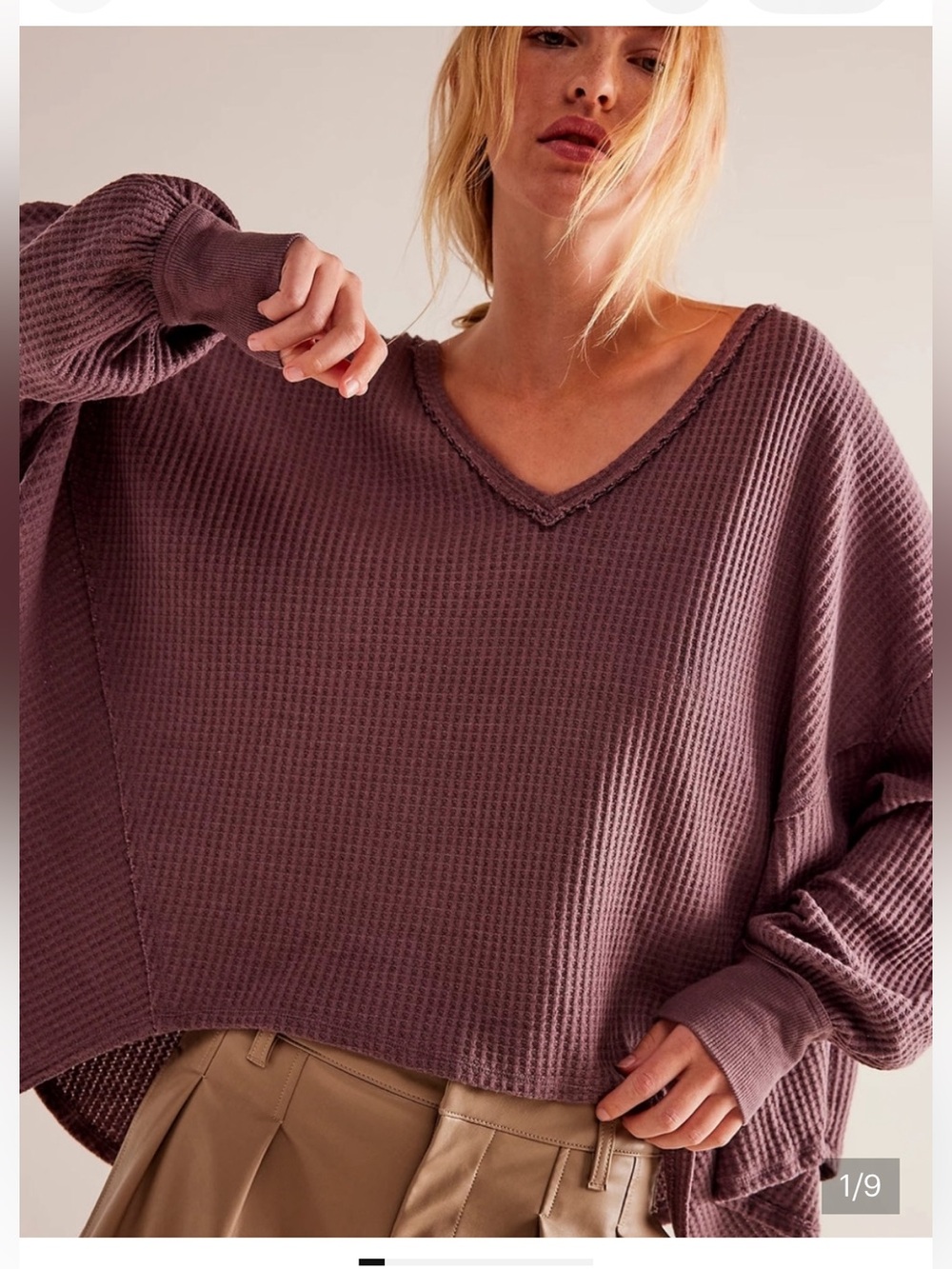 We The Free Waffle Knit Oversized V-Neck Thermal Top purple xS super oversized